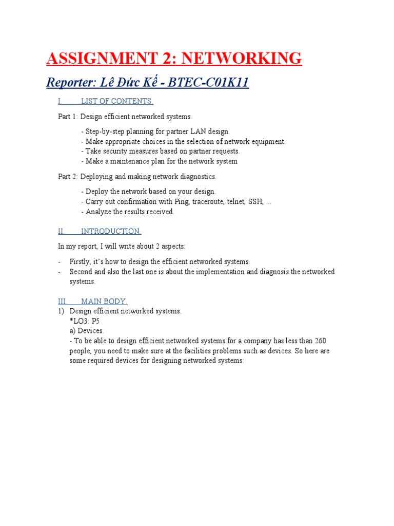 Assignment 2: Networking: Reporter: Lê Đức Kế - BTEC-C01K11 | PDF ...
