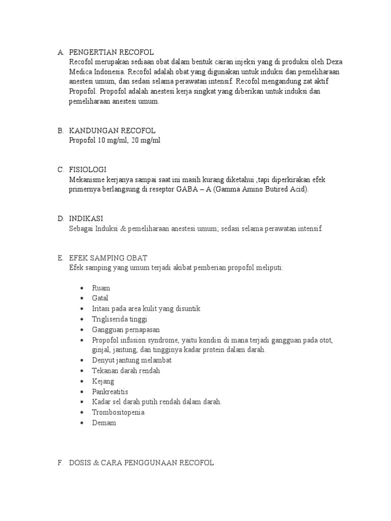 Dosis dan Indikasi Recofol (Propofol) | PDF
