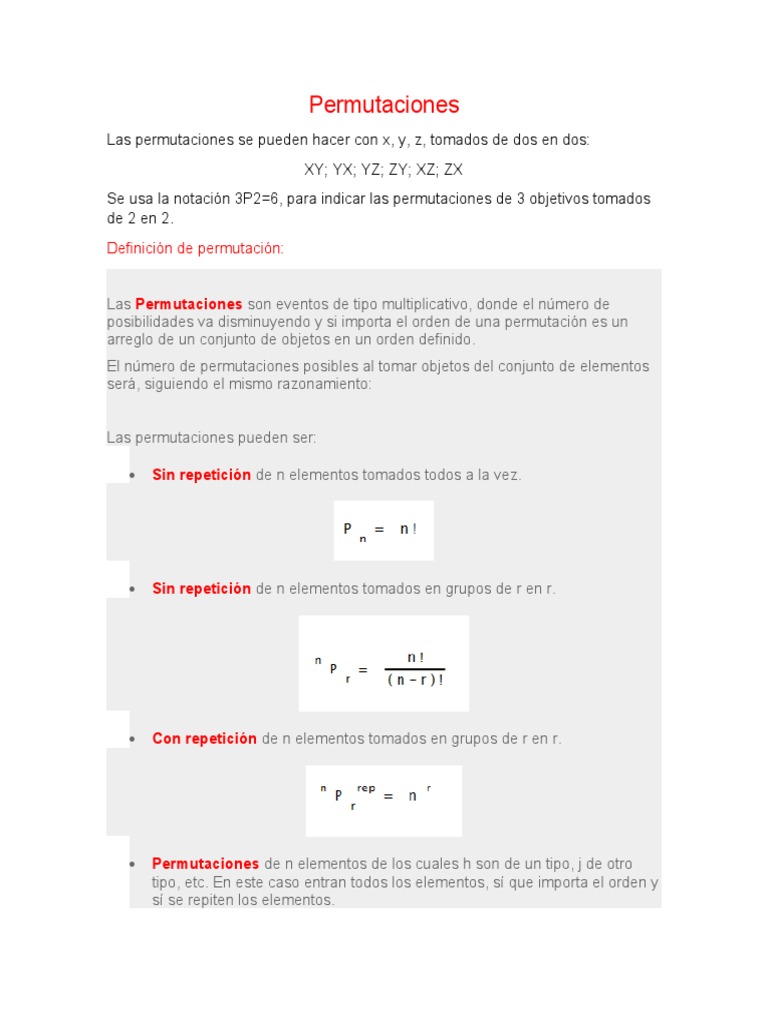 Permutaciones y Combinaciones Matemáticas | PDF | Probabilidad ...