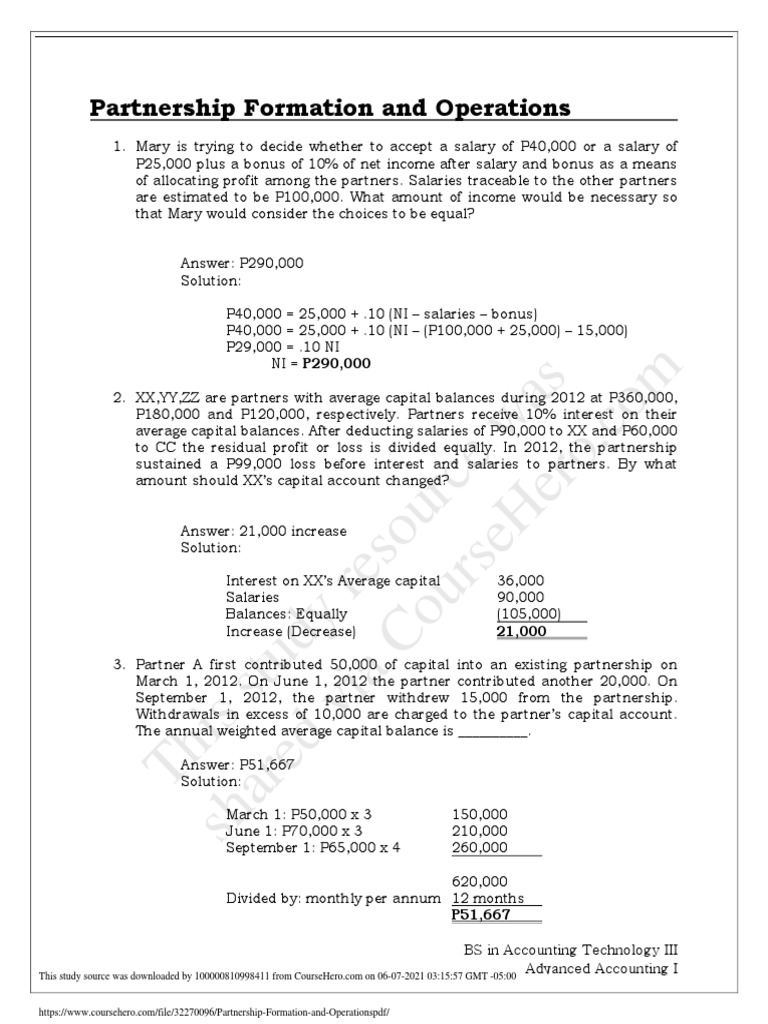 Partnership Formation and Profit Allocation | PDF | Book Value ...