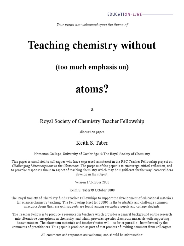Teaching Chemistry Without (Too Much Emphasis On) Atoms PDF