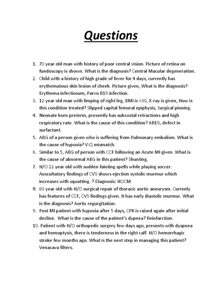 Questions | PDF | Medical Specialties | Health Sciences