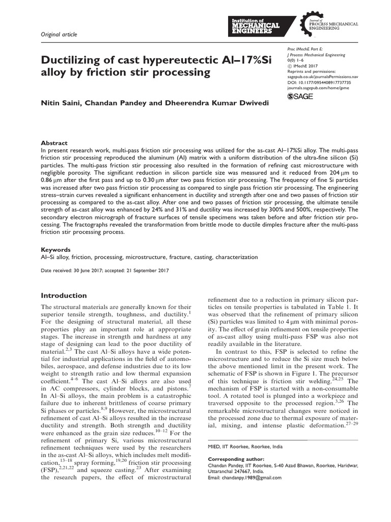 Ductilizing of Cast Hypereutectic Al17Si Alloy by Friction Stir