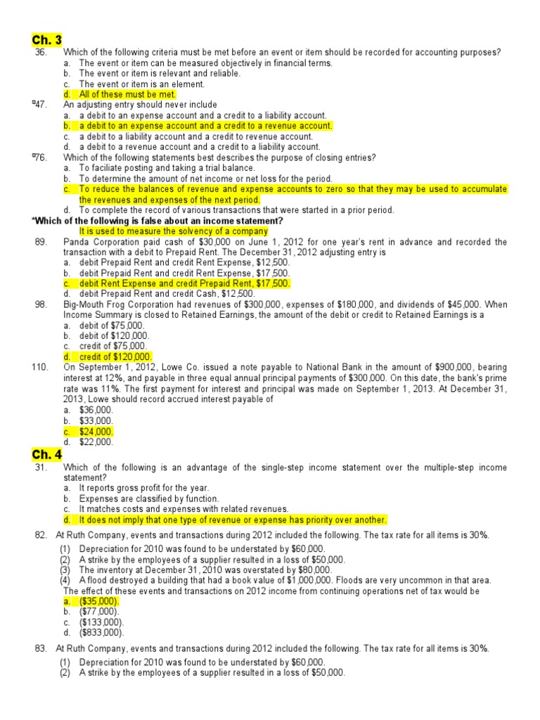 ACCT 3001 Exams 1 and 2 All Questions | PDF | Bad Debt | Debits And Credits