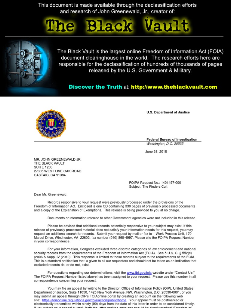 Finderscult Fbi1, PDF, Freedom Of Information Act (United States)