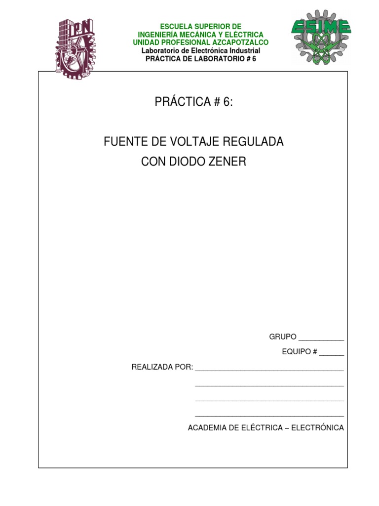 PRACTICA 06 Fuente Regulada Con Zener | PDF | Diodo | Electrónica