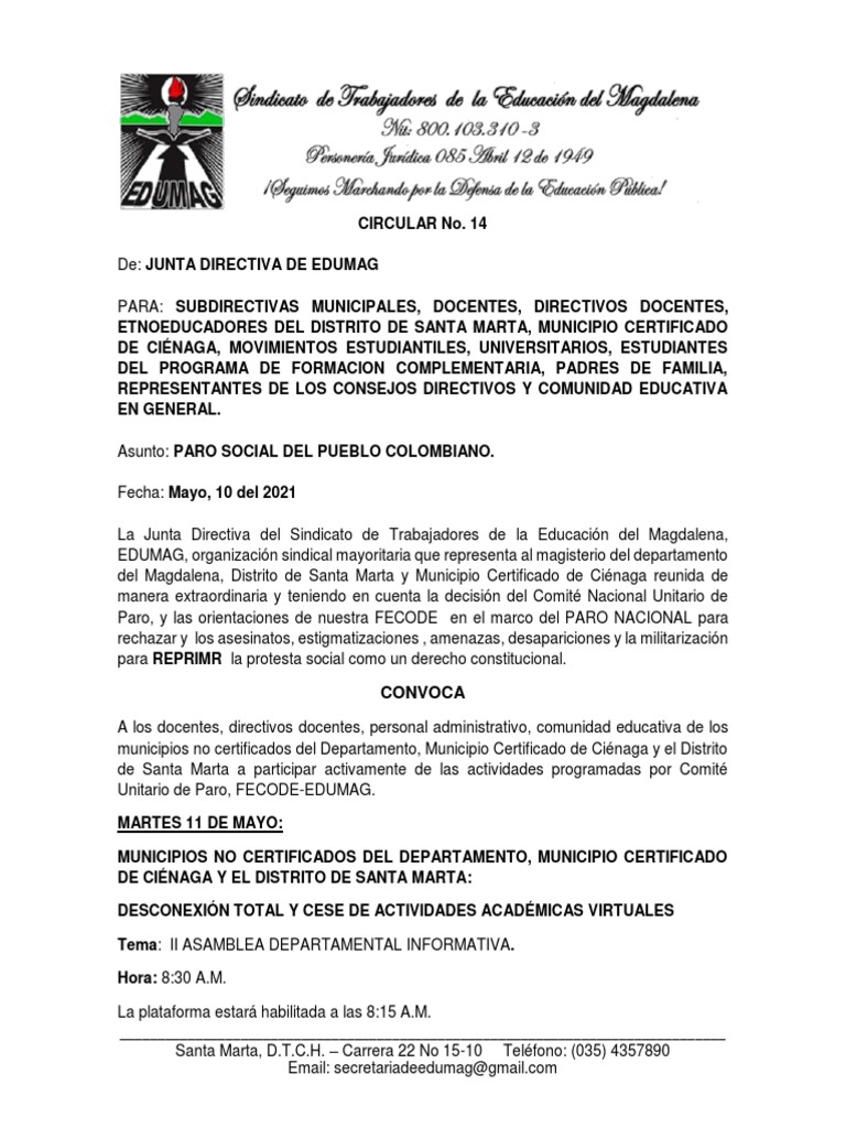 CIRCULAR No 14 | PDF | Ciencias sociales