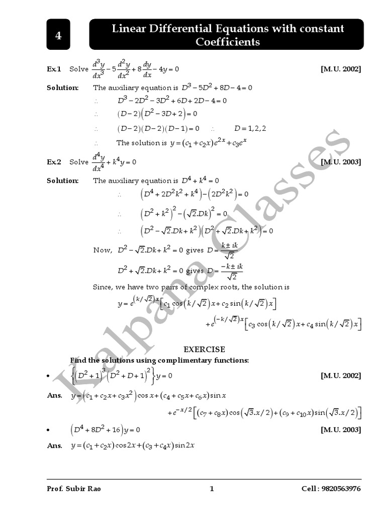 Solving Linear Differential Equations | PDF | Equations | Trigonometric ...