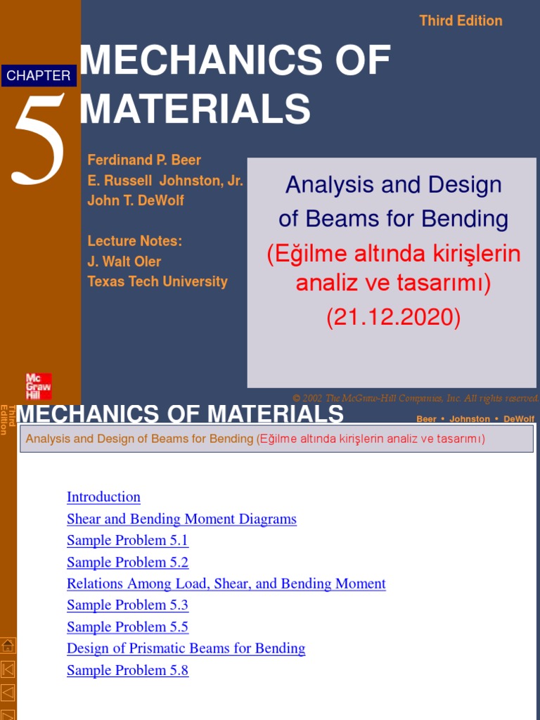 Mechanics of Materials: Analysis and Design of Beams For Bending | PDF ...