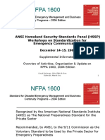 NFPA 1600: ANSI Homeland Security Standards Panel (HSSP) Workshops On Standardization For Emergency Communications