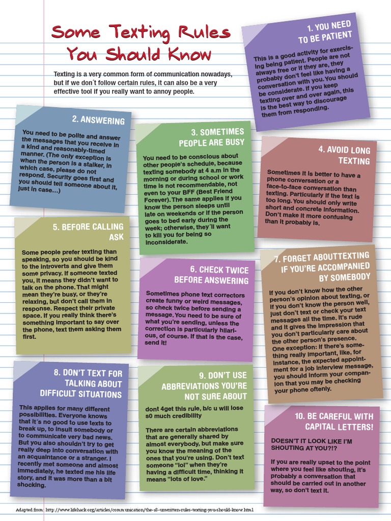 Some Texting Rules You Should Know | PDF | Communication | Human ...