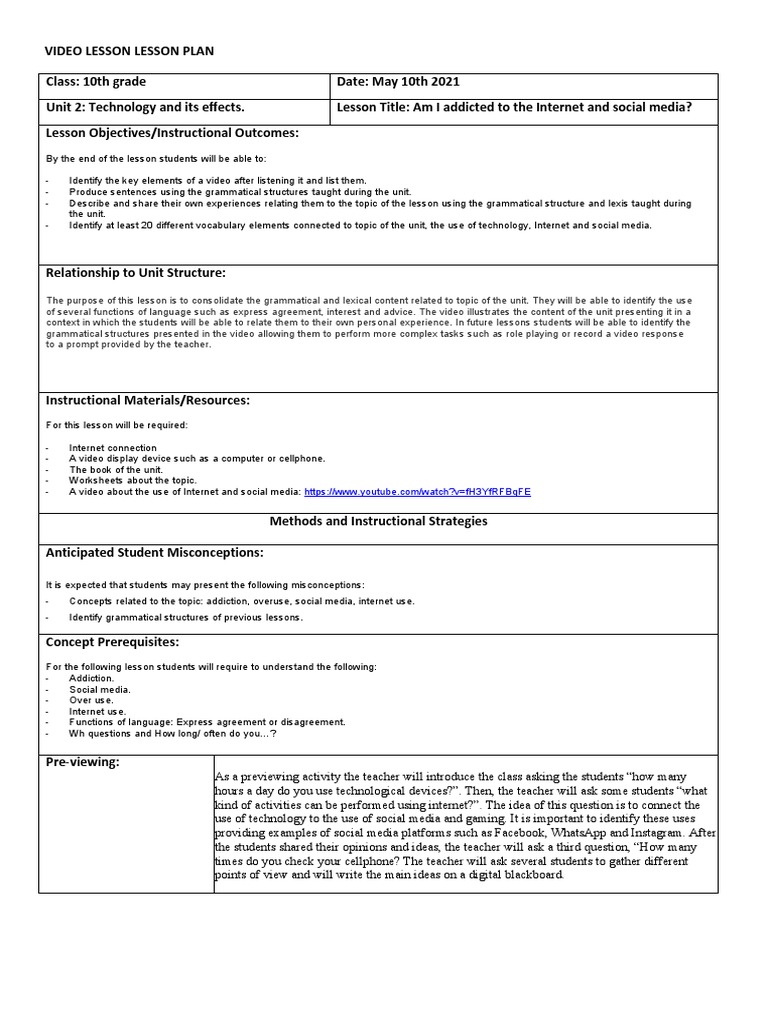 Internet Addiction Lesson Plan | PDF | Social Media | Popular Culture ...