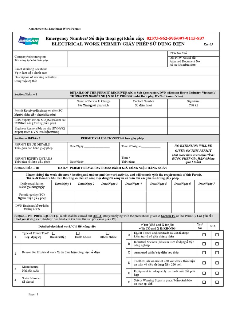 Electrical Work Permit PDF
