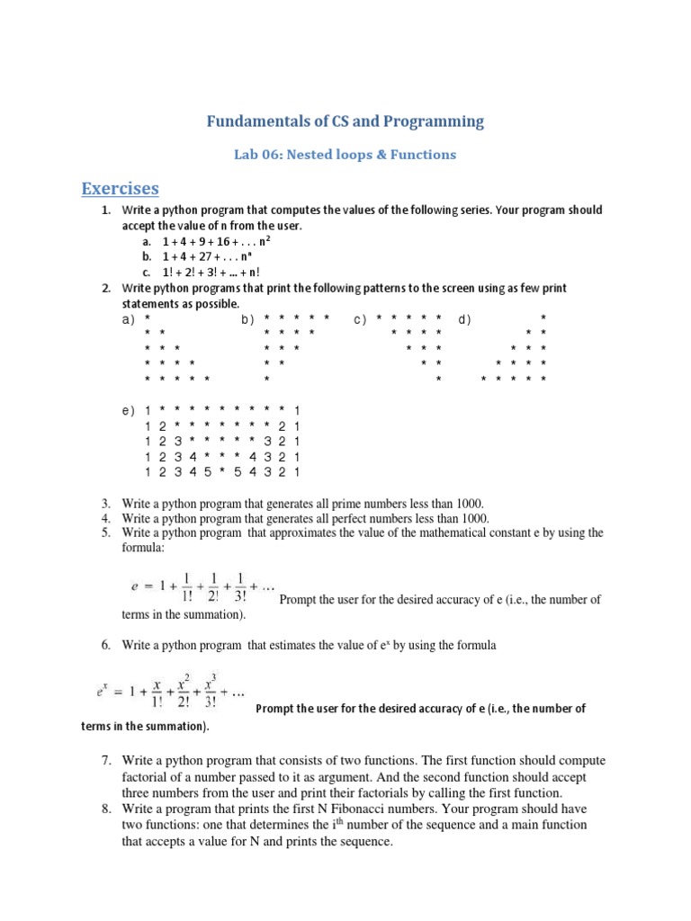 Nested Loop and Function Python | PDF | Summation | Numbers