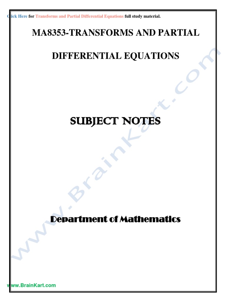 093 Ma53 Transforms And Partial Differential Equations Notes Pdf Partial Differential Equation Trigonometric Functions