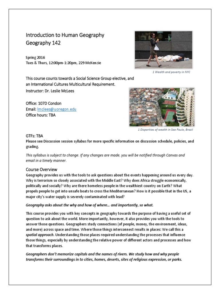 Introduction To Human Geography Geography 142 | PDF | Lecture | Geography