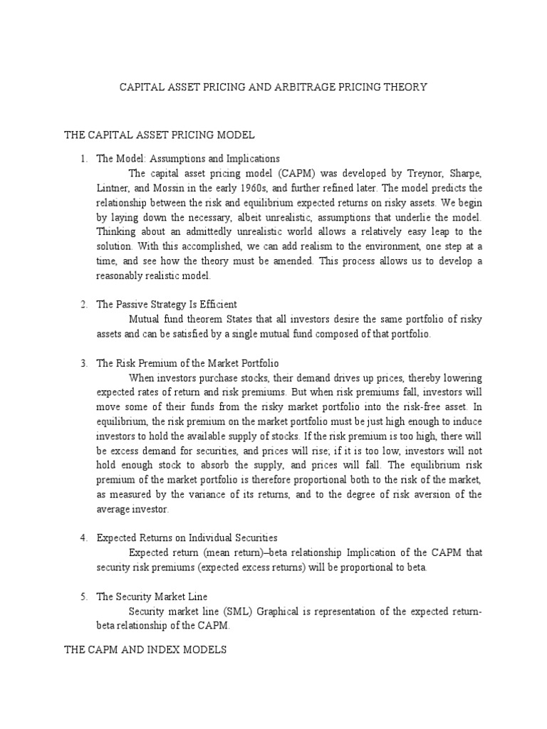 CAPM and Arbitrage Pricing Theory Explained | PDF | Capital Asset Pricing  Model | Investing