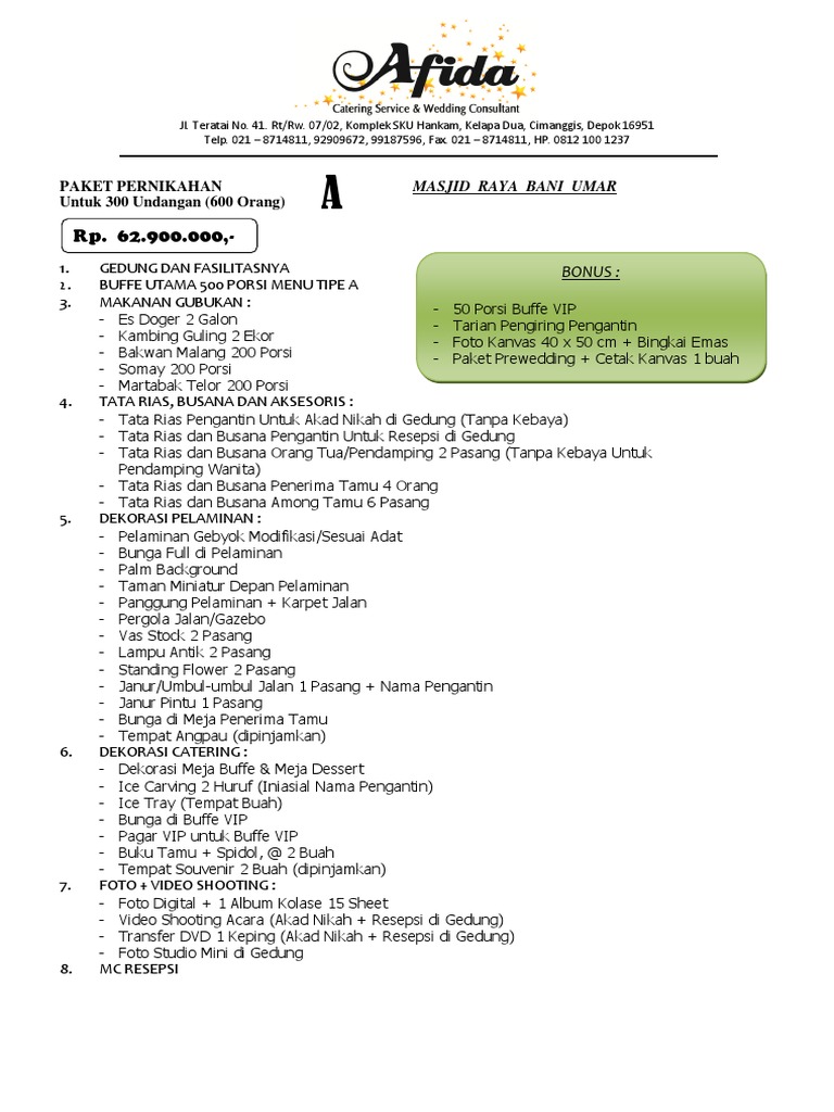 Price List Paket Pernikahan Masjid Raya Bani Umar, Bintaro PDF