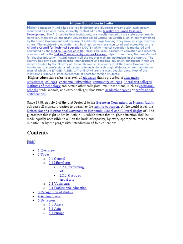 Overview of Higher Education in India | PDF | Higher Education | College