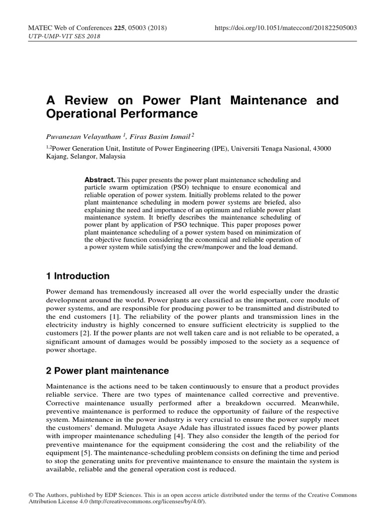 A Review On Power Plant Maintenance and Operationa PDF Reliability