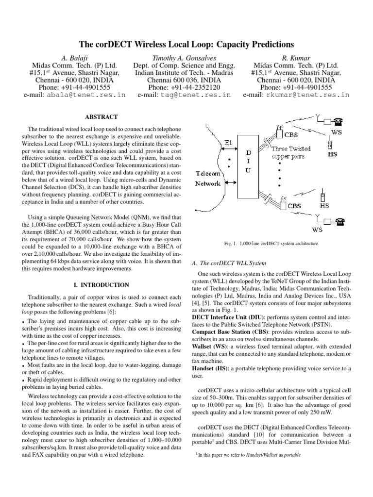 corDECT Wireless Local Loop Capacity Analysis | PDF | Base Station ...