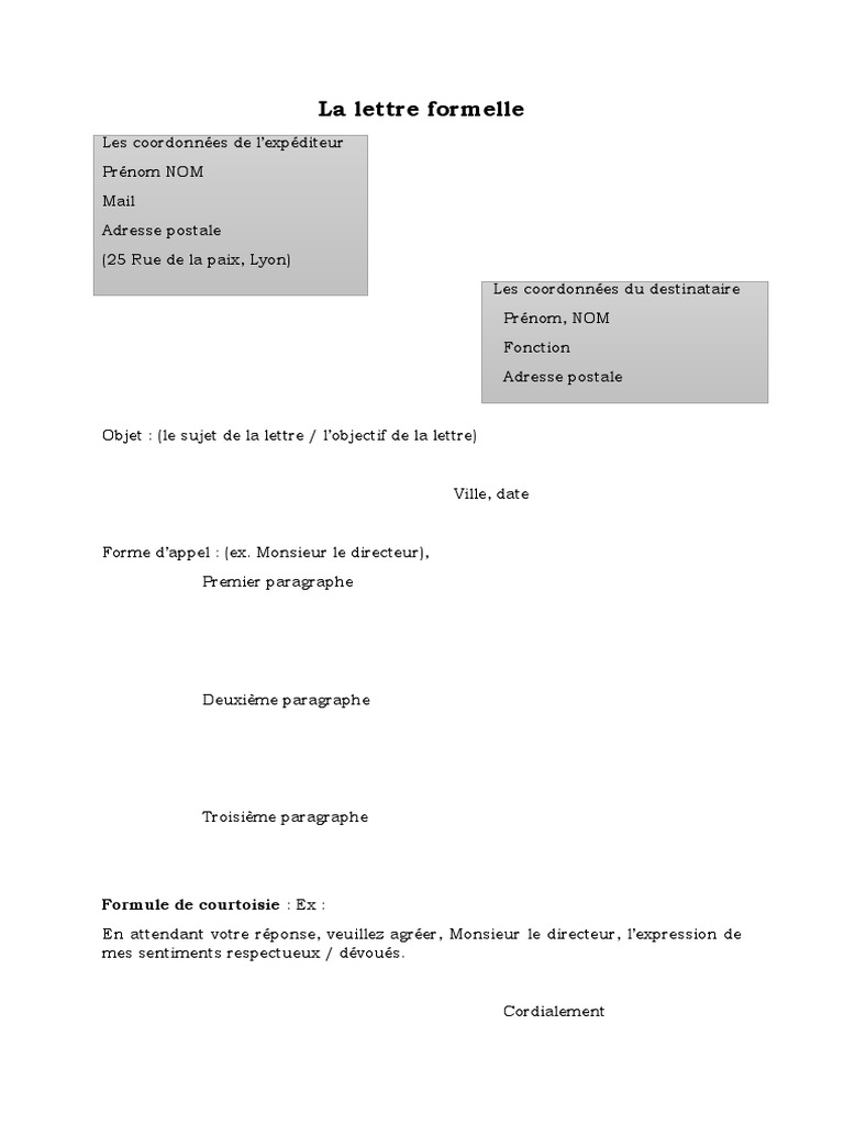 Modèle de lettre formelle en français | PDF