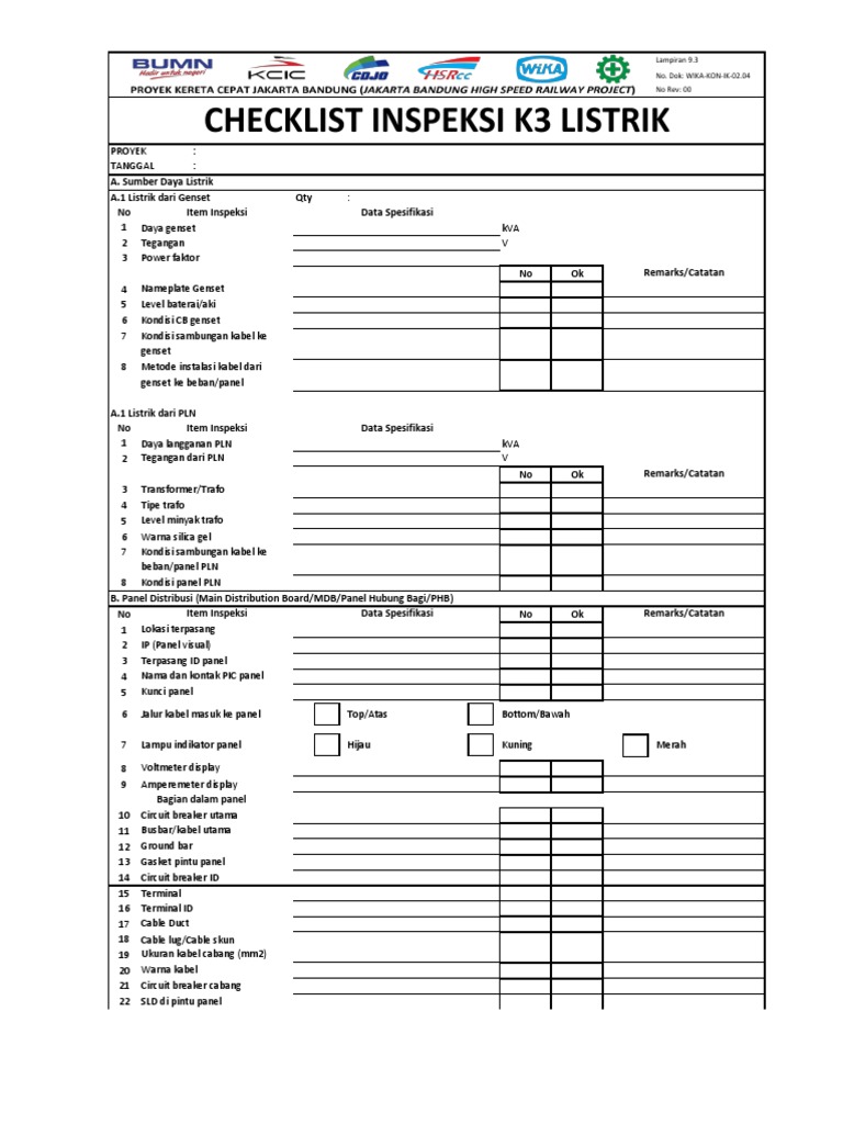 Checklist Inspeksi K3 Listrik | PDF