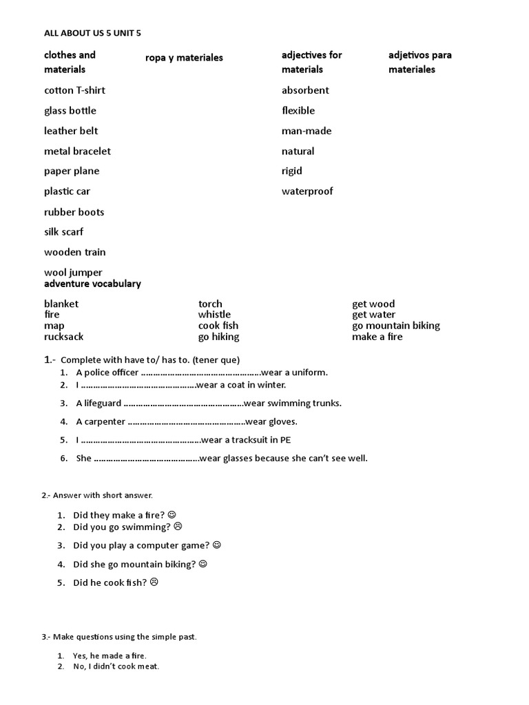 ALL ABOUT US 5 UNIT 5 Vocab and Grammar | PDF | Clothing | Softlines ...