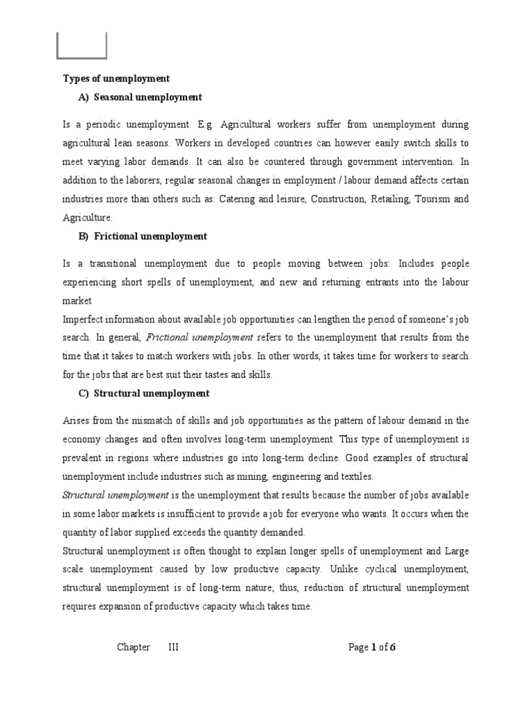 Types of Unemployment A) Seasonal Unemployment PDF Unemployment