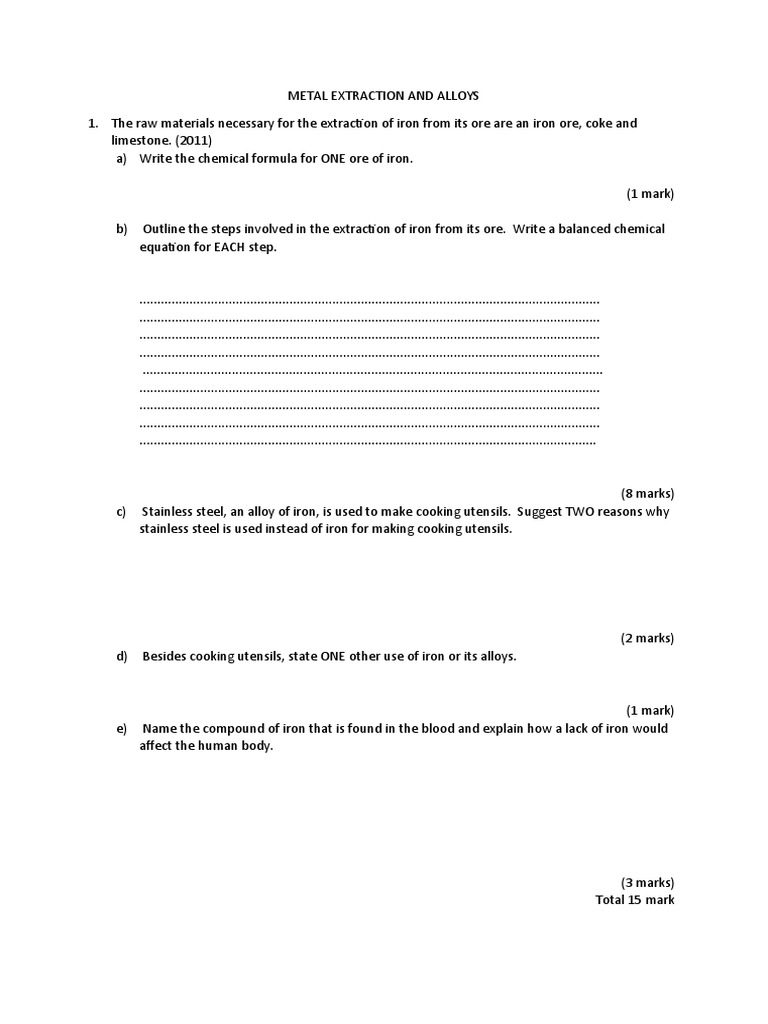 Metal Extraction and Alloy Applications | PDF | Iron | Metals