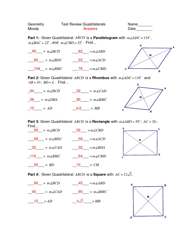 Quadrilateral Geometry Test Review | PDF | Rectangle | Elementary Geometry