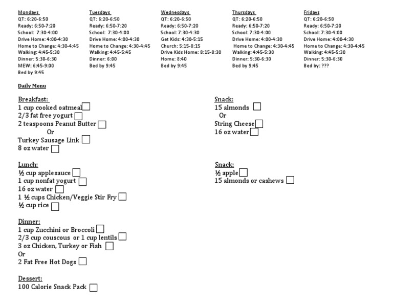 Weekly Family Schedule and Menu | PDF
