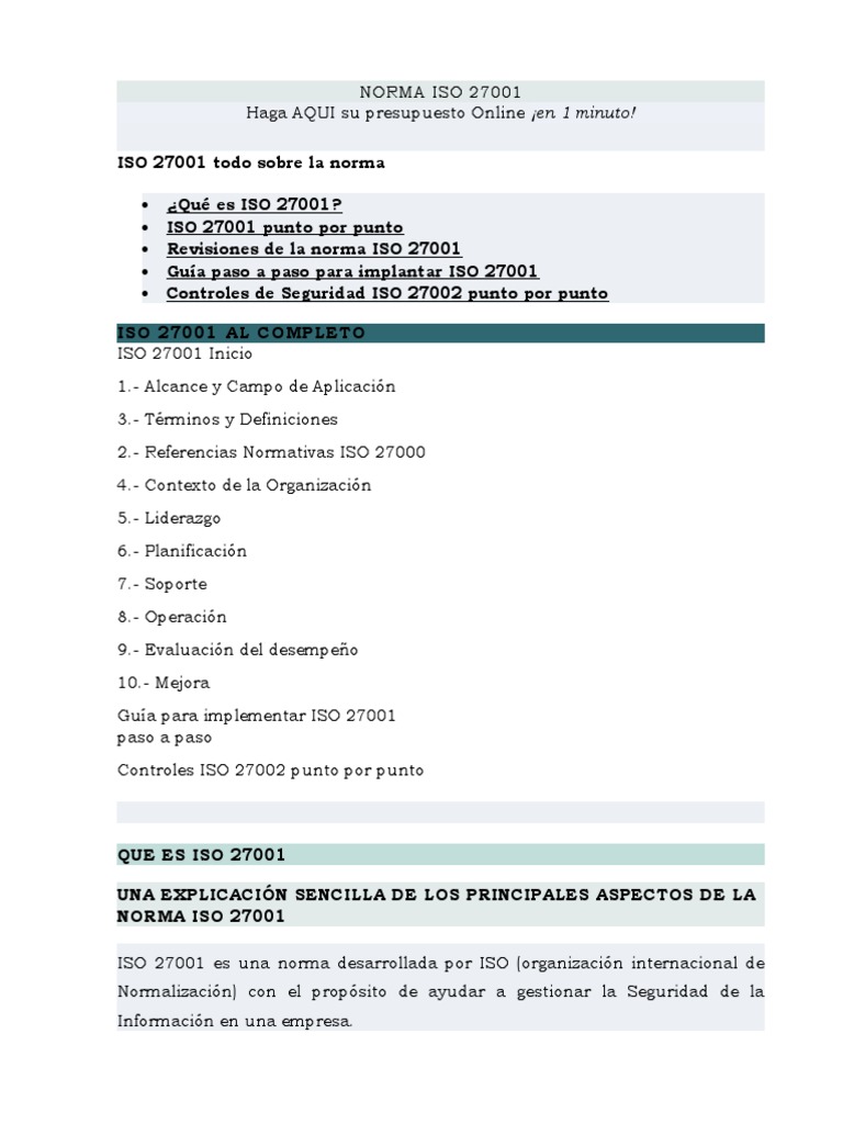 Guía completa sobre la norma ISO 27001 | PDF | Seguridad de información ...