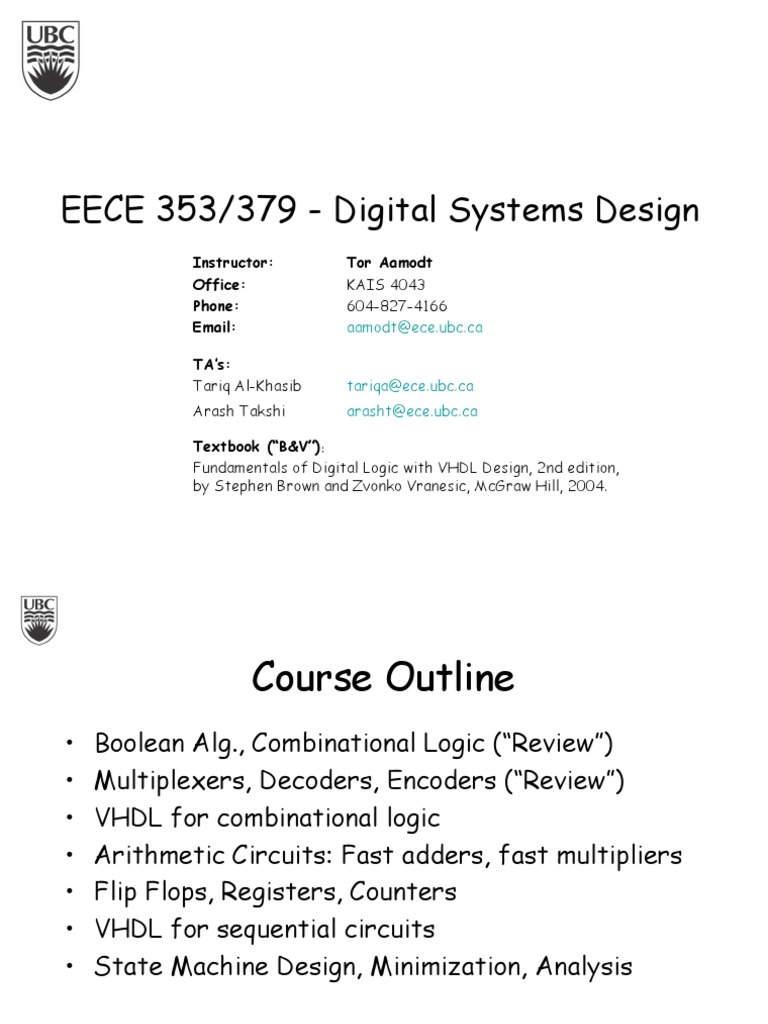 EECE 353/379 - Digital Systems Design: Instructor: Tor Aamodt Office ...