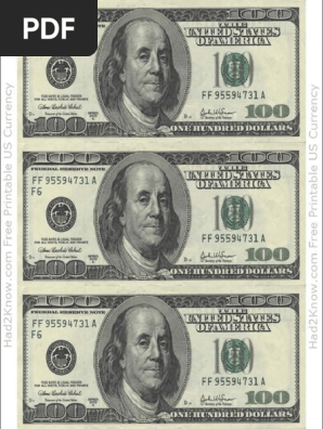 Main One Hundred Dollar Bill Template Front | PDF