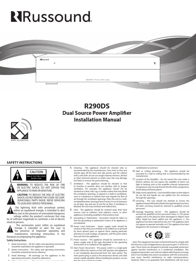 Russound R290DS+Manual Rev+3 PDF Loudspeaker Amplifier