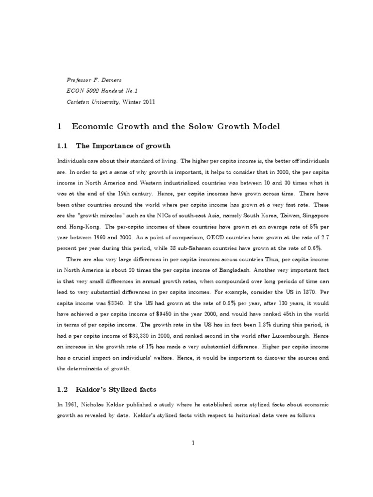 1 Economic Growth and The Solow Growth Model | PDF | Economic Growth ...