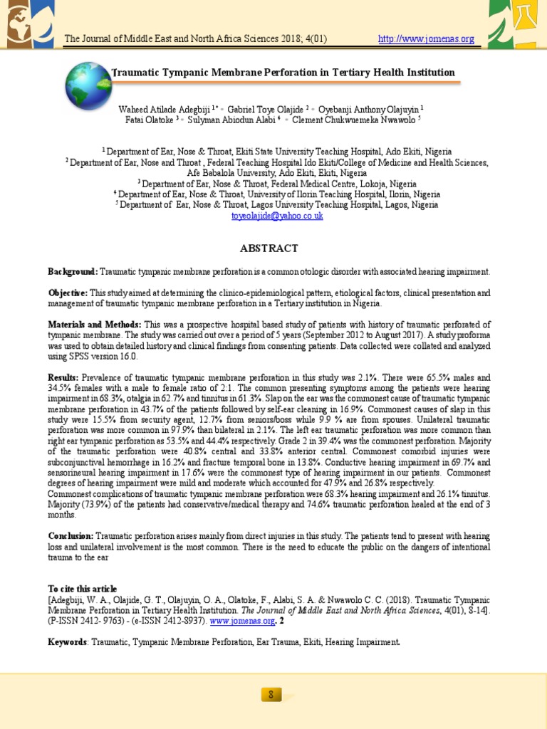 Traumatic Tympanic Membrane Perforation | PDF | Ear | Auditory System