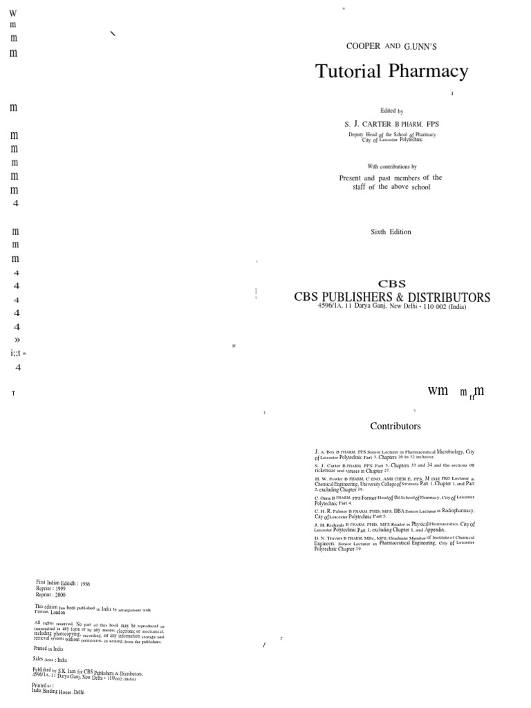 Cooper and Gunn's Tutorial Pharmacy by Carter (6th Editn) PDF Solution International