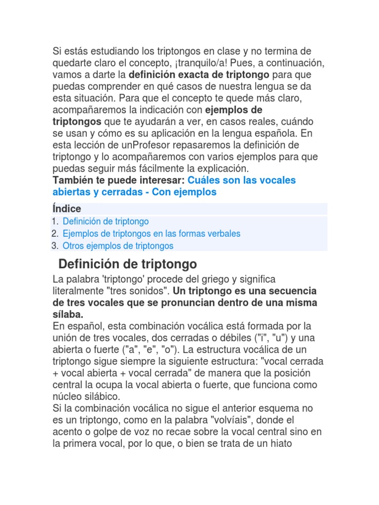 Definición y ejemplos de triptongo | PDF | Artes del Lenguaje y ...