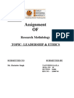 Assignment OF: Research Methdology Topic-Leadership & Ethics