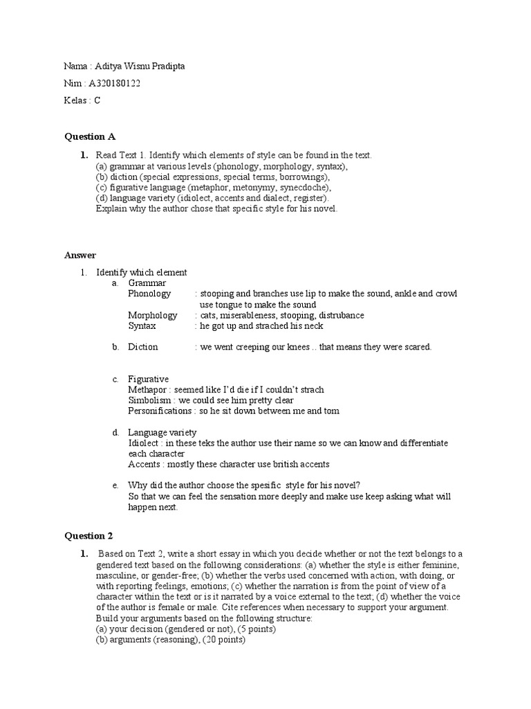 Analyzing Literary Style and Gender in Texts | PDF | Human ...