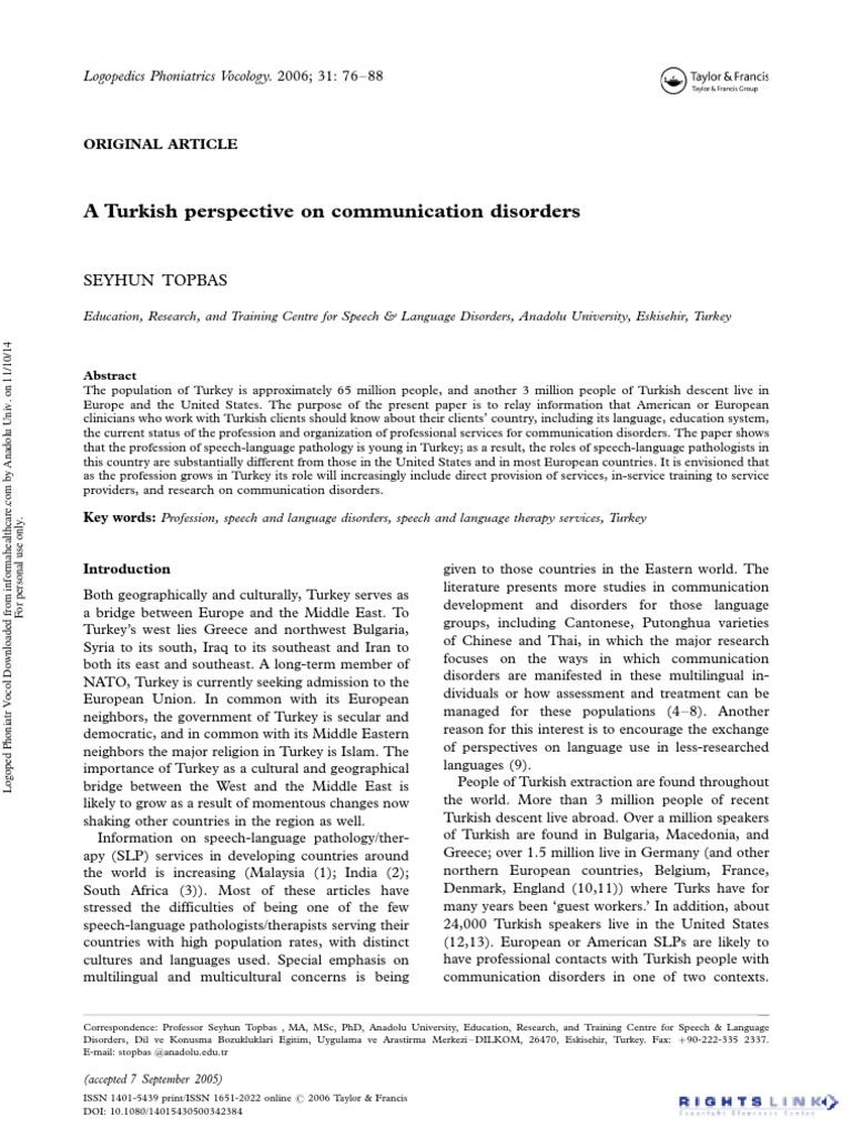 A Turkish Perspective On Communication D | PDF | Speech Language ...