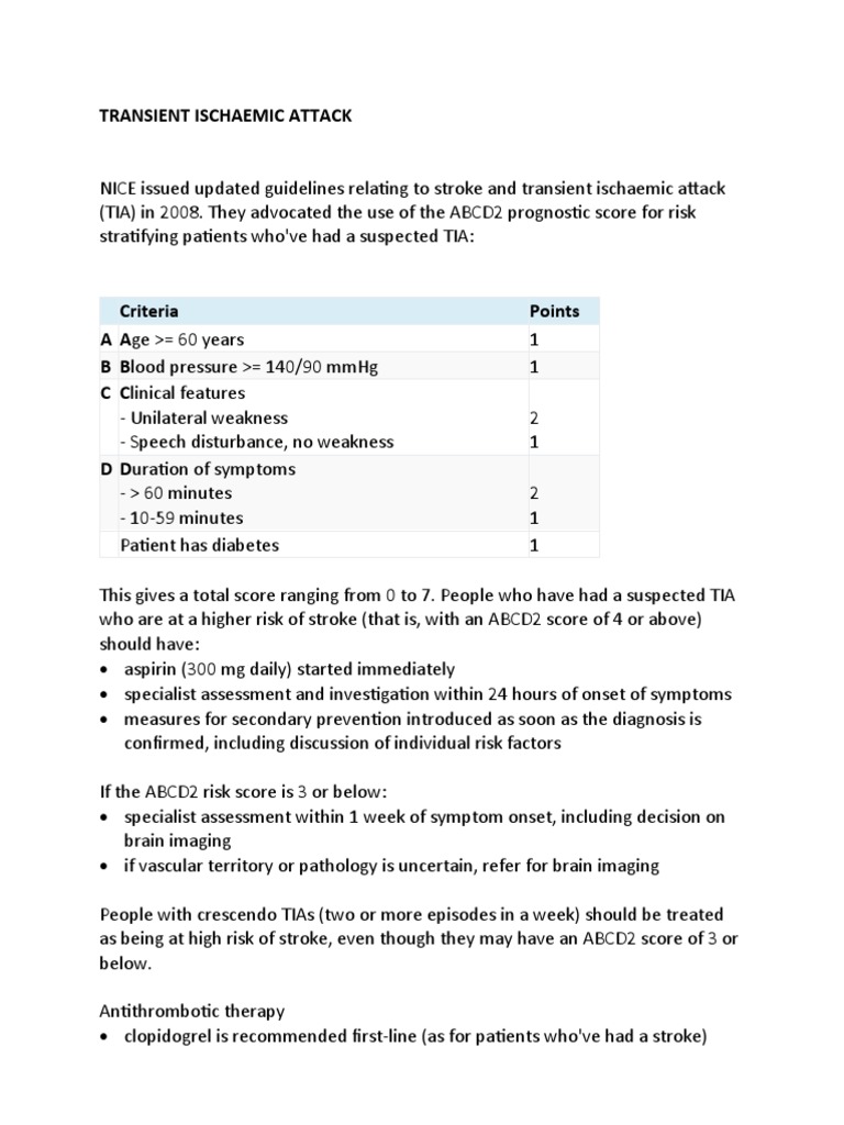 Assessing Risk and Guiding Management of Transient Ischaemic Attack ...