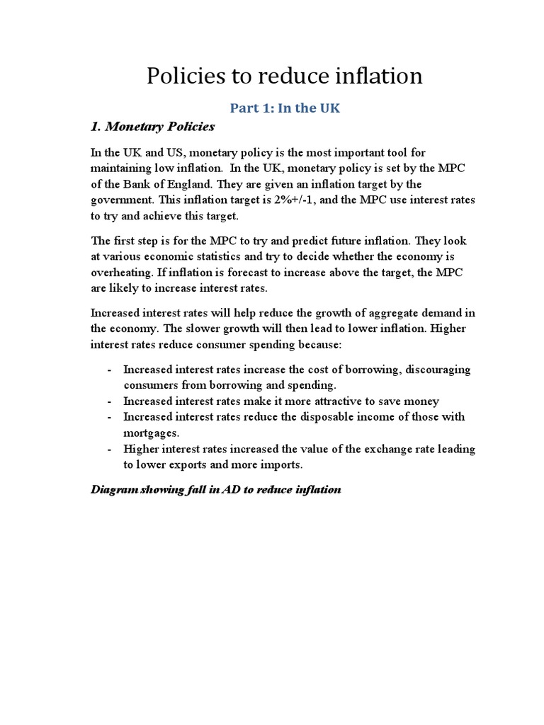 Policies To Reduce Inflation PDF Fiscal Policy Inflation