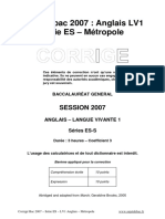Corrigé Bac 2007: Anglais LV1 Série ES - Métropole: SESSION 2007