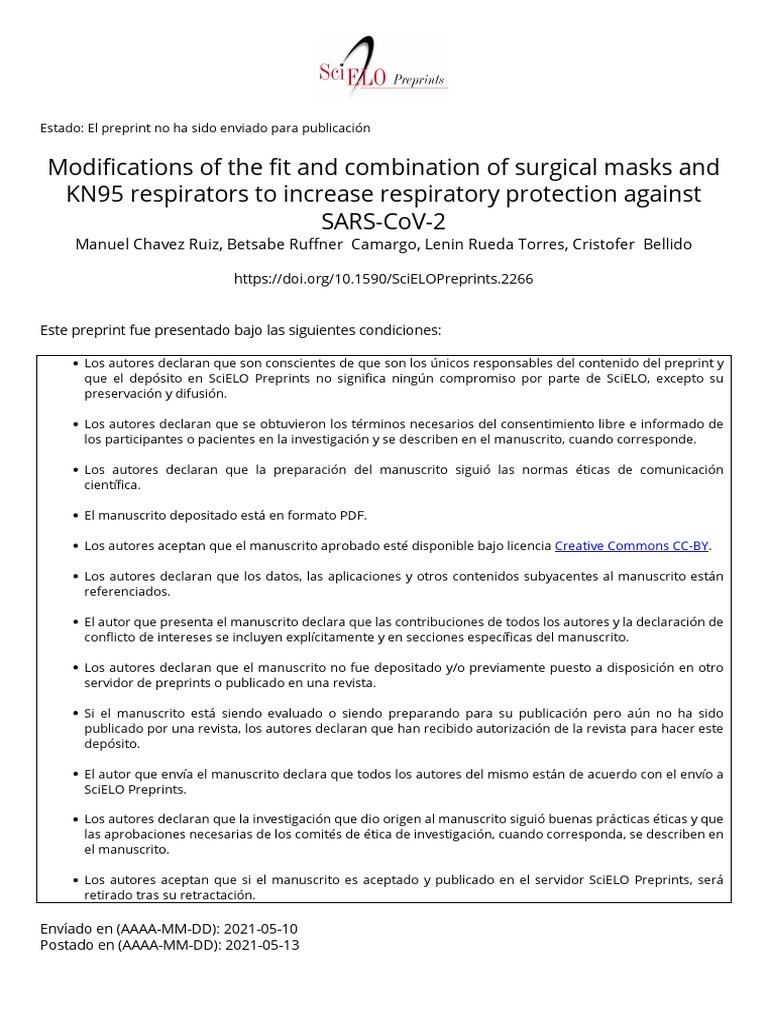 Modifications of The Fit and Combination of Surgical Masks and Kn95 ...