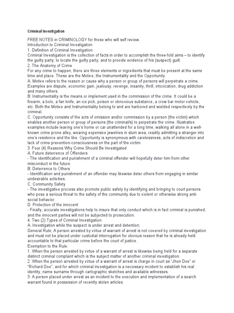 Criminal Investigation Board Reviewer | PDF | Arrest | Confession (Law)