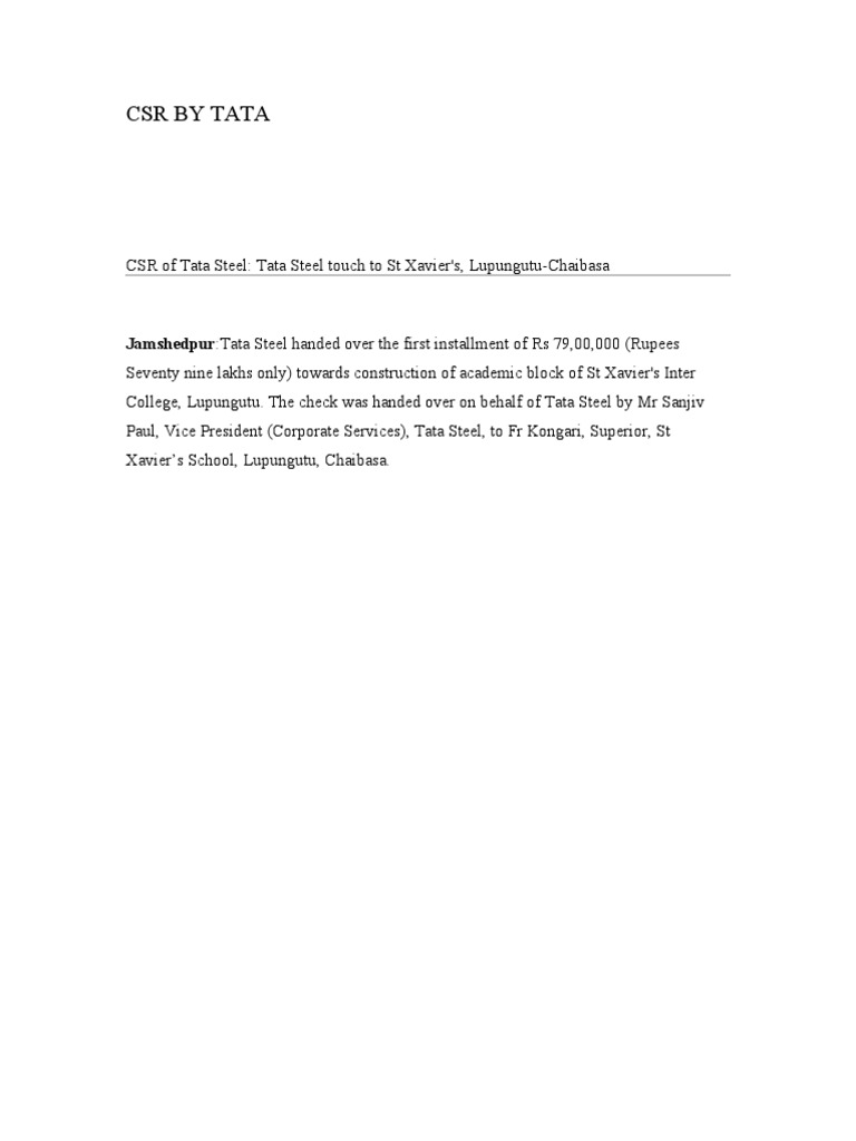 CSR of Tata | PDF | Corporate Social Responsibility | Business