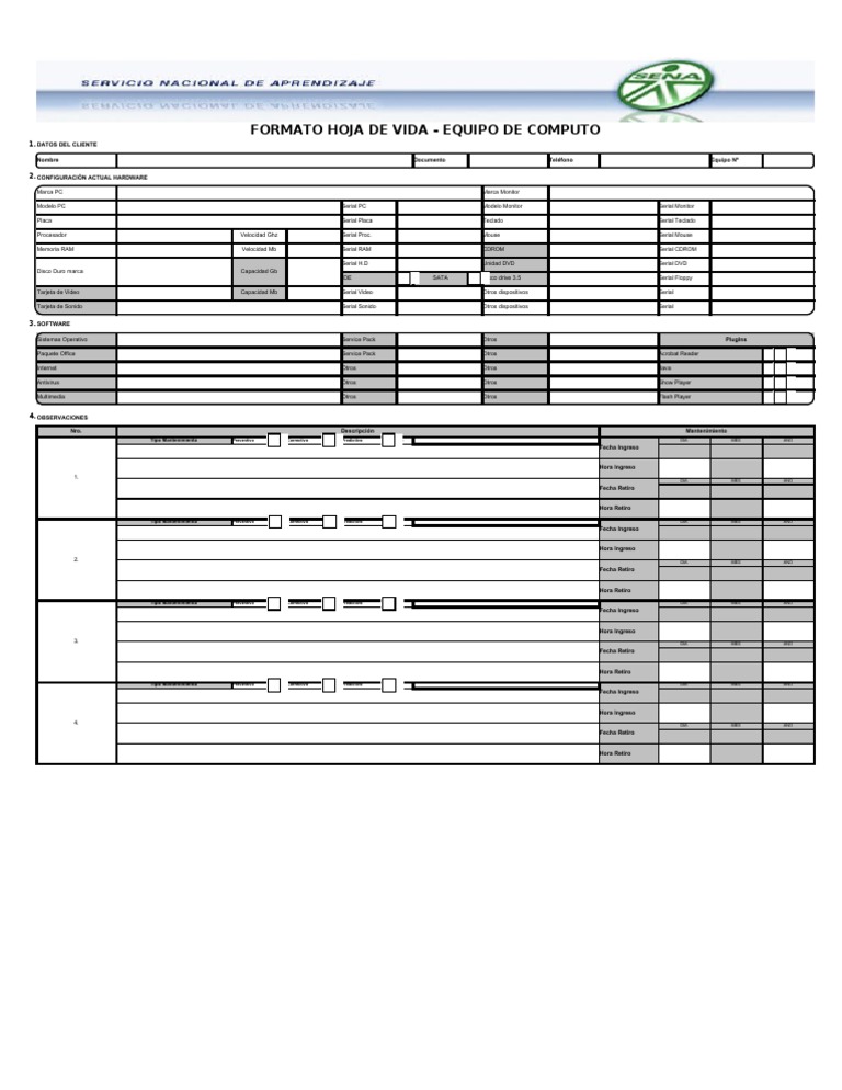 Hoja de Vida - Equipos Computo | PDF